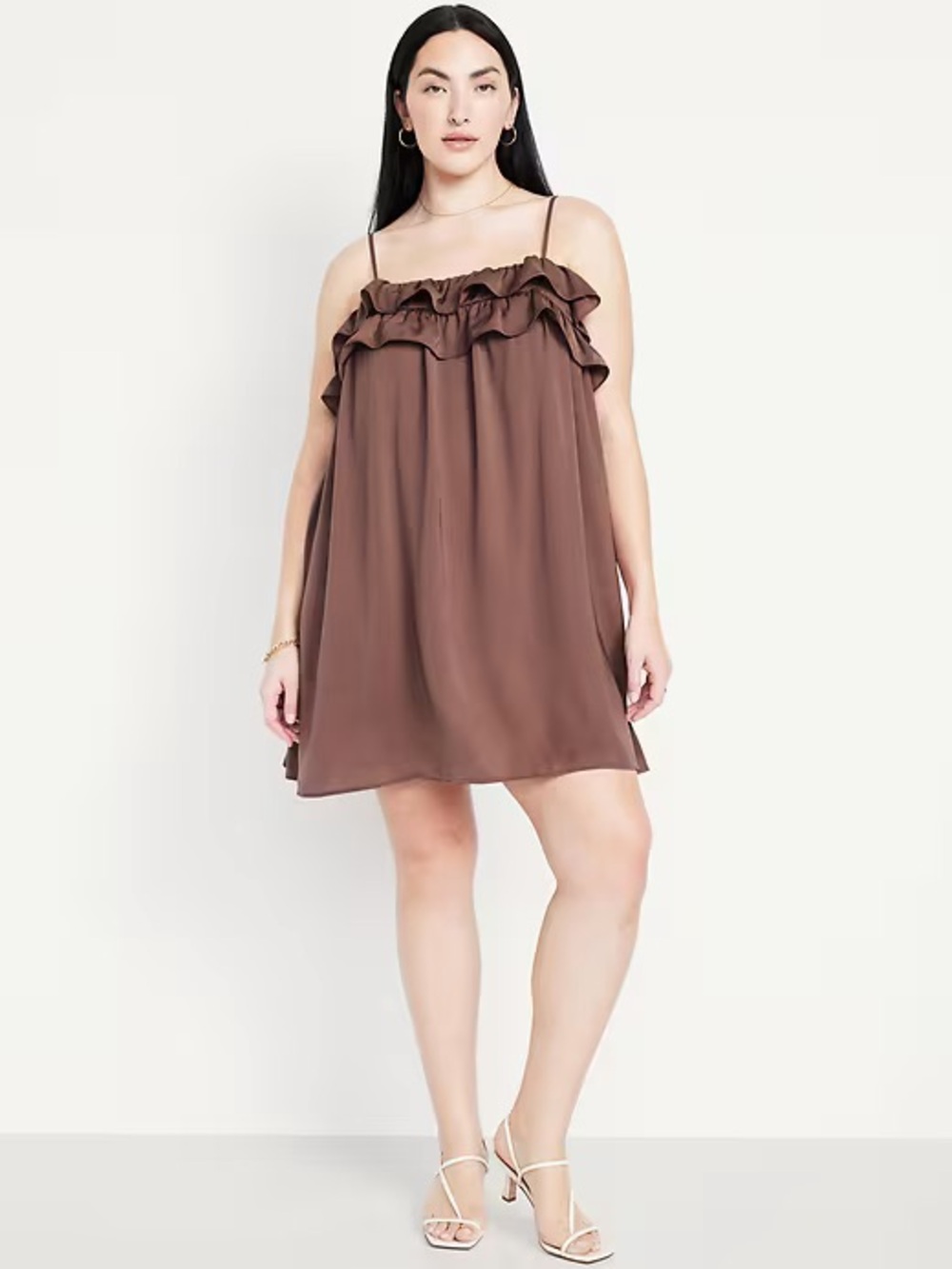 Old Navy Brown Ruffle Spaghetti Strap Mini Dress